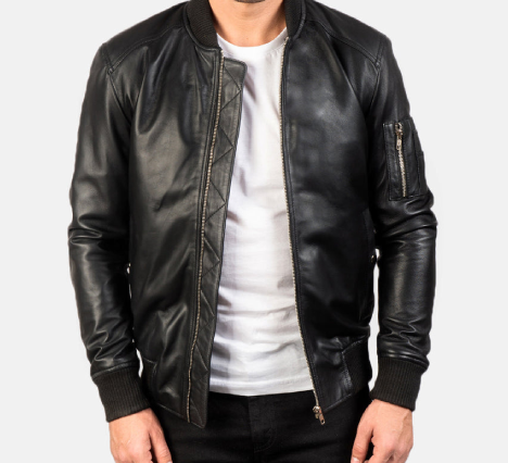 Black Leather Bomber Jacket