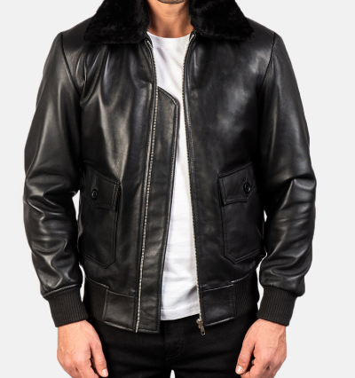 Black Leather Bomber Jacket