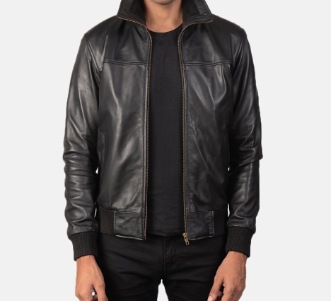 Air Rolf Black Leather Bomber Jacket