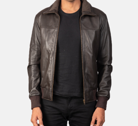 Air Rolf Brown Leather Bomber Jacket