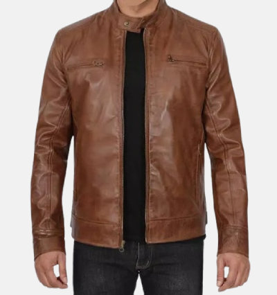 Men's Real Biker Racer Waxed Leather Jacket