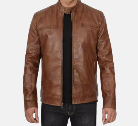 Men's Real Biker Racer Waxed Leather Jacket