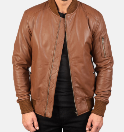 Ma-1 Brown Leather Bomber Jacket