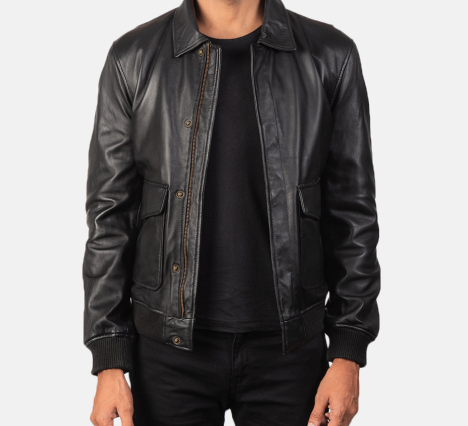 Black Leather Bomber Jacket