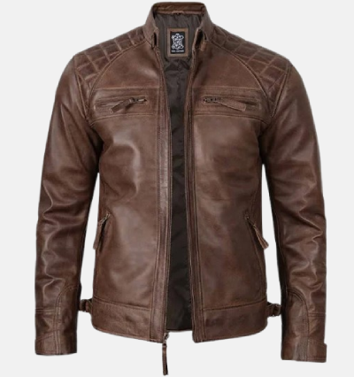 Men's Moto Style Waxed Leather Jacket