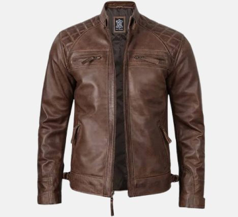 Men's Moto Style Waxed Leather Jacket