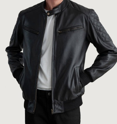 Sven Black Leather Bomber Jacket