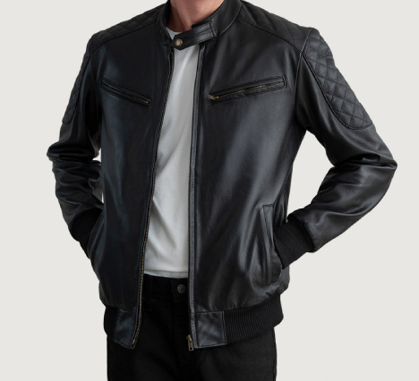 Sven Black Leather Bomber Jacket