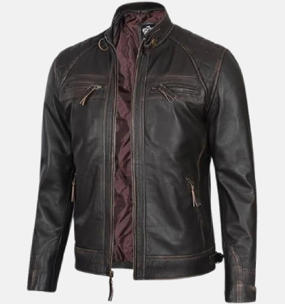 Men's Lambskin Leather Cafe Racer Jacket