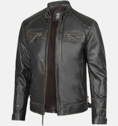 Men's Claude Quilted Distressed Leather Jacket