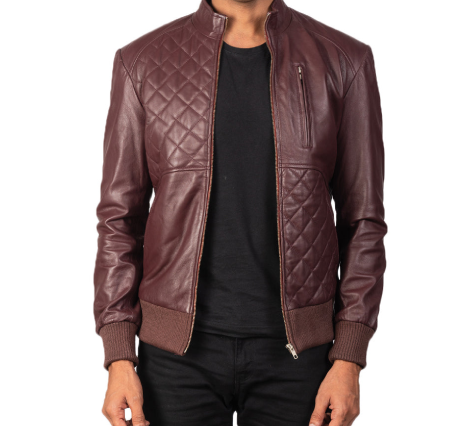 Maroon Leather Bomber Jacket