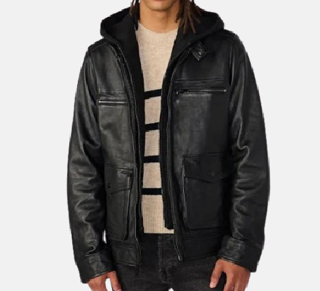 Leather Men's Adrian Leather Jacket with Hood