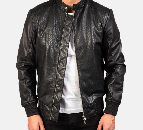 Avan Black Leather Bomber Jacket