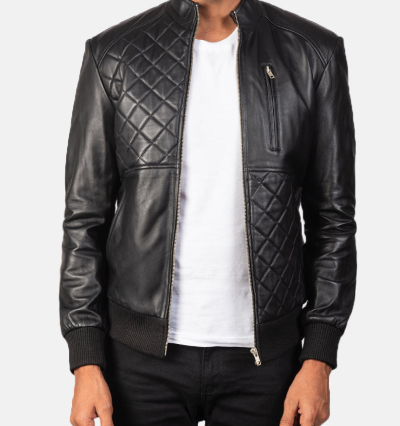 Moda Black Leather Bomber Jacket