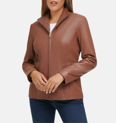 Cole Haan Women's Wing Collar Leather Jacket