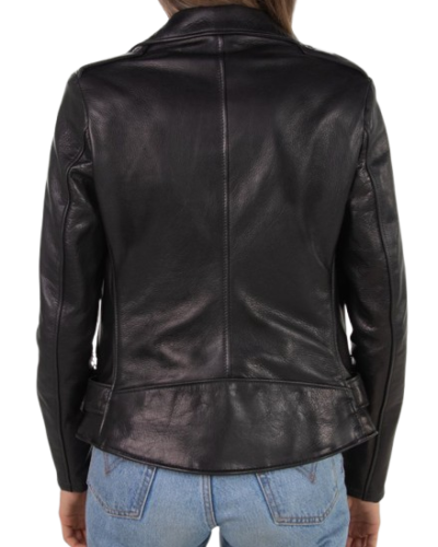 Waxy Natural Grain Cowhide Asymmetrical Leather Jacket