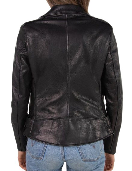 Waxy Natural Grain Cowhide Asymmetrical Leather Jacket