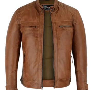 Vance Leathers Men's Cafe Racer Waxed Lambskin Motorcycle Leather Jacket