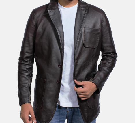 Wine Black Leather Blazer