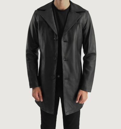 Brawnton Black Leather Coat