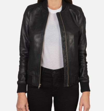 Bliss Black Leather Bomber Jacket