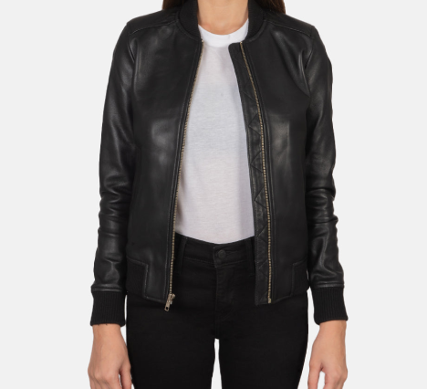 Bliss Black Leather Bomber Jacket