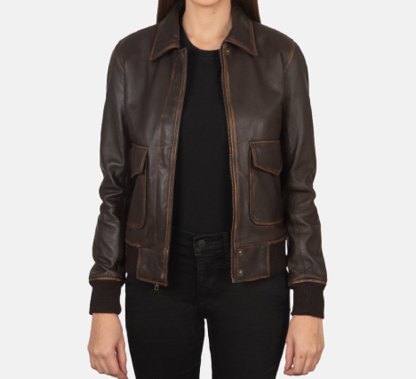 Brown Leather Bomber Jacket