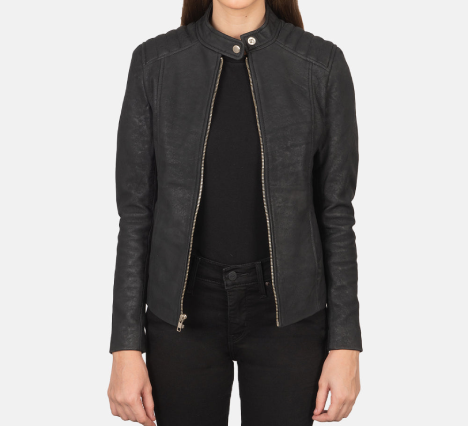 Distressed Black Leather Biker Jacket