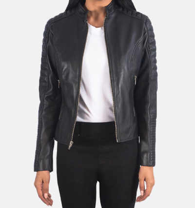 Quilted Black Leather Biker Jacket