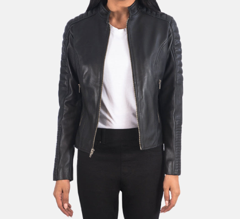 Quilted Black Leather Biker Jacket